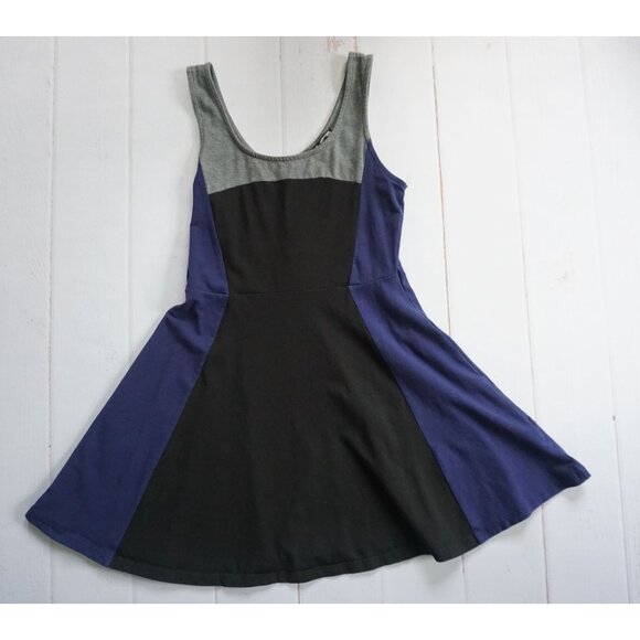 Express Colorblock Black/Blue/Gray Fit & Flare Dress - Size L - Picture 1 of 7
